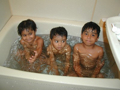 Kids enjoying hot bath